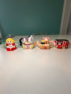 Vintage  Red Rose Tea Figurine 4-Piece Lot - Horse, Doll, Fire Station & Garden